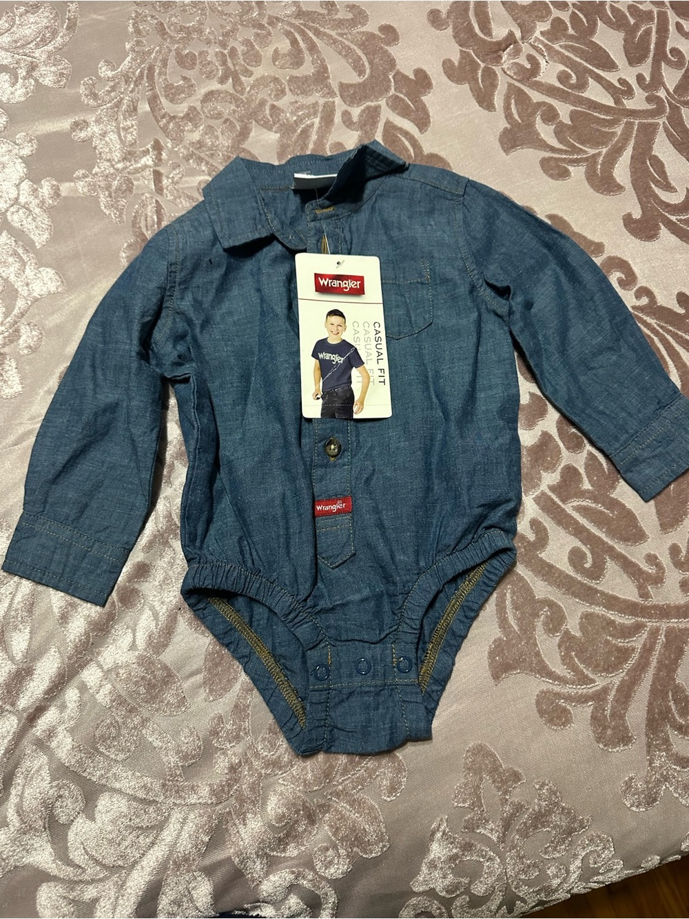 Wrangler Blue Chambray Long-Sleeve Baby Bodysuit